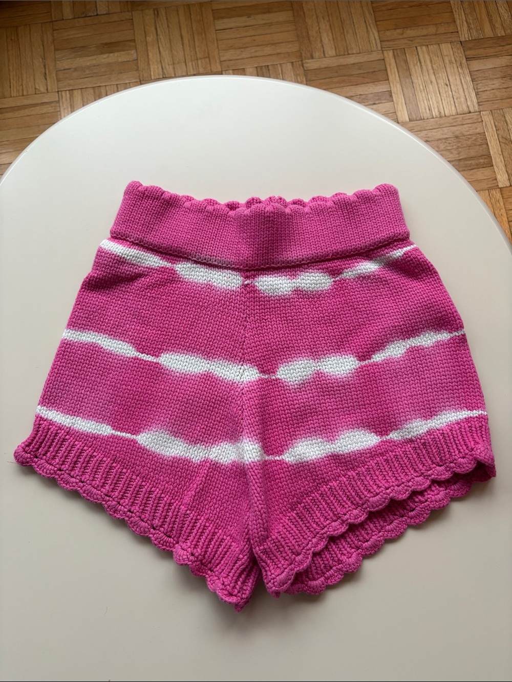 LoveShackFancy Fuchsia and White Striped High-Waist Knit Shorts